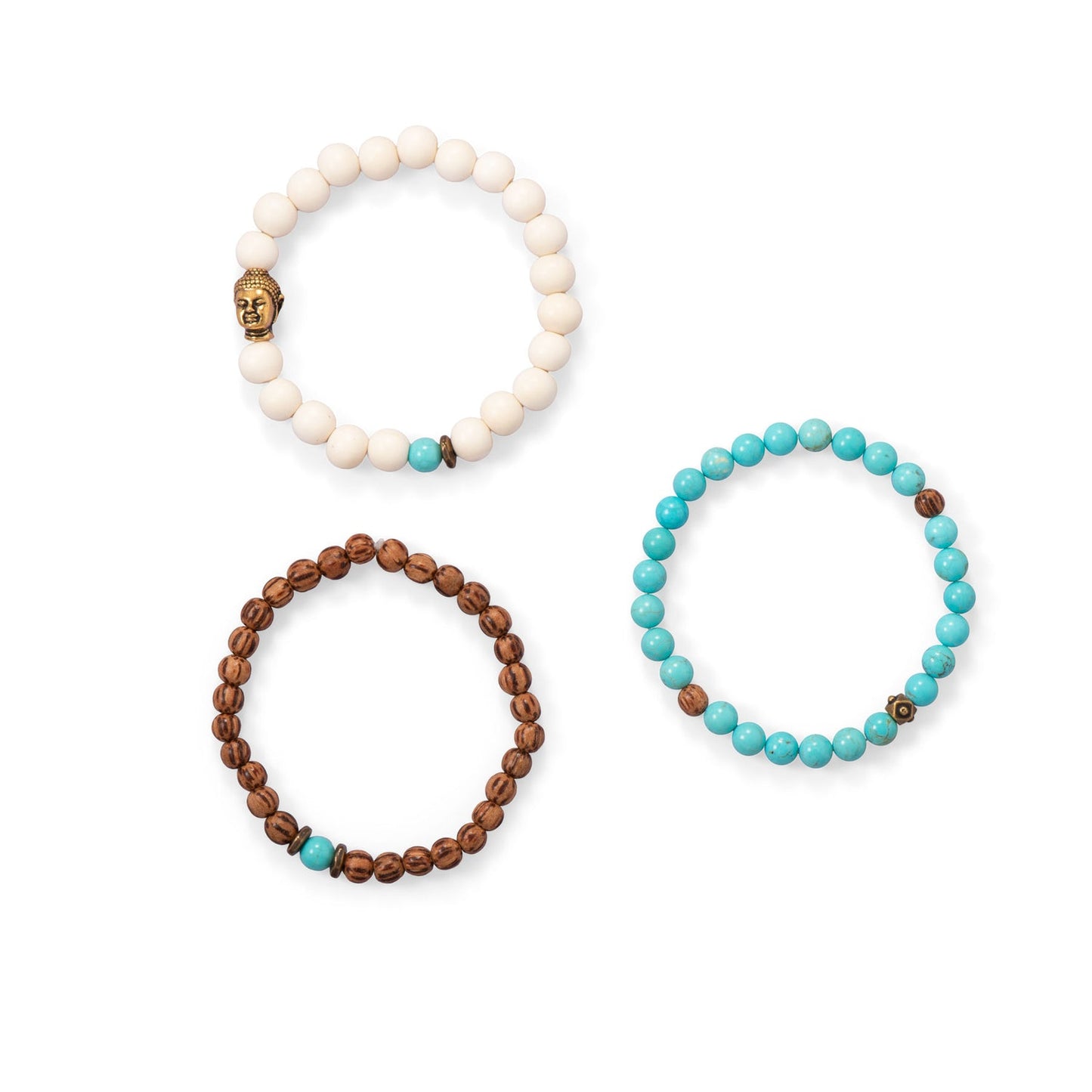 Wood Magnesite Buddha Stretch Bracelet Set