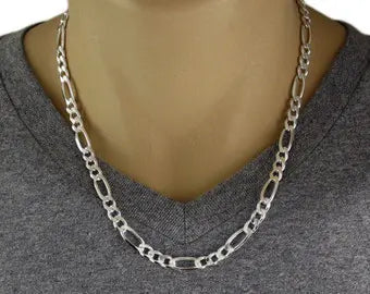 Unisex Wide Figaro Silver Chain Necklace