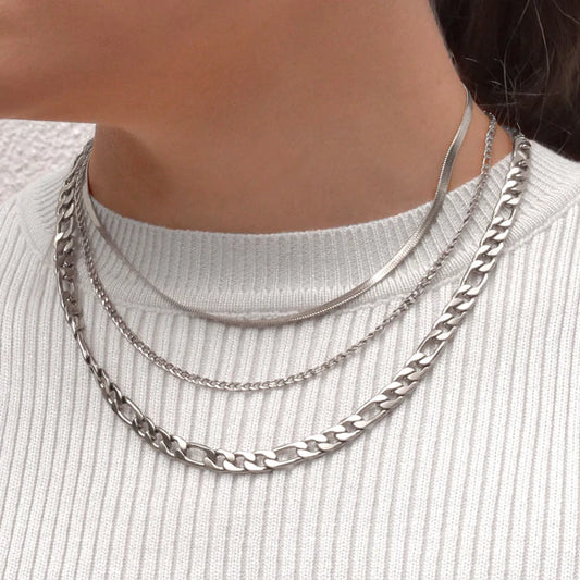 Unisex Wide Figaro Silver Chain Necklace