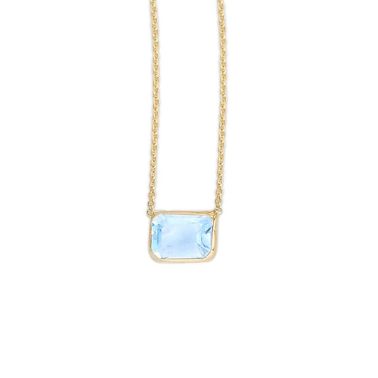 Square Blue Topaz Birthstone 14K Gold Necklace