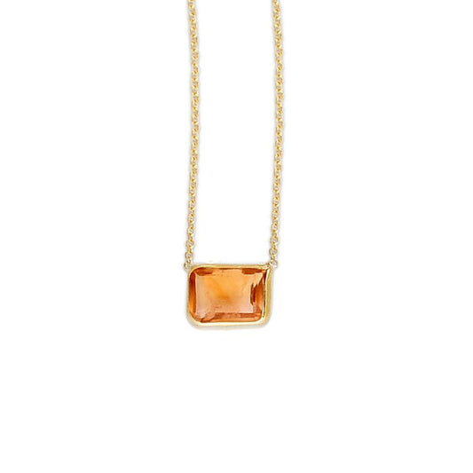 Square Citrine Birthstone 14K Gold Necklace