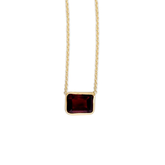 Square Garnet Birthstone 14K Gold Necklace