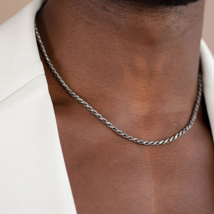 Unisex Twisted Rope Silver Chain Necklace - Mens